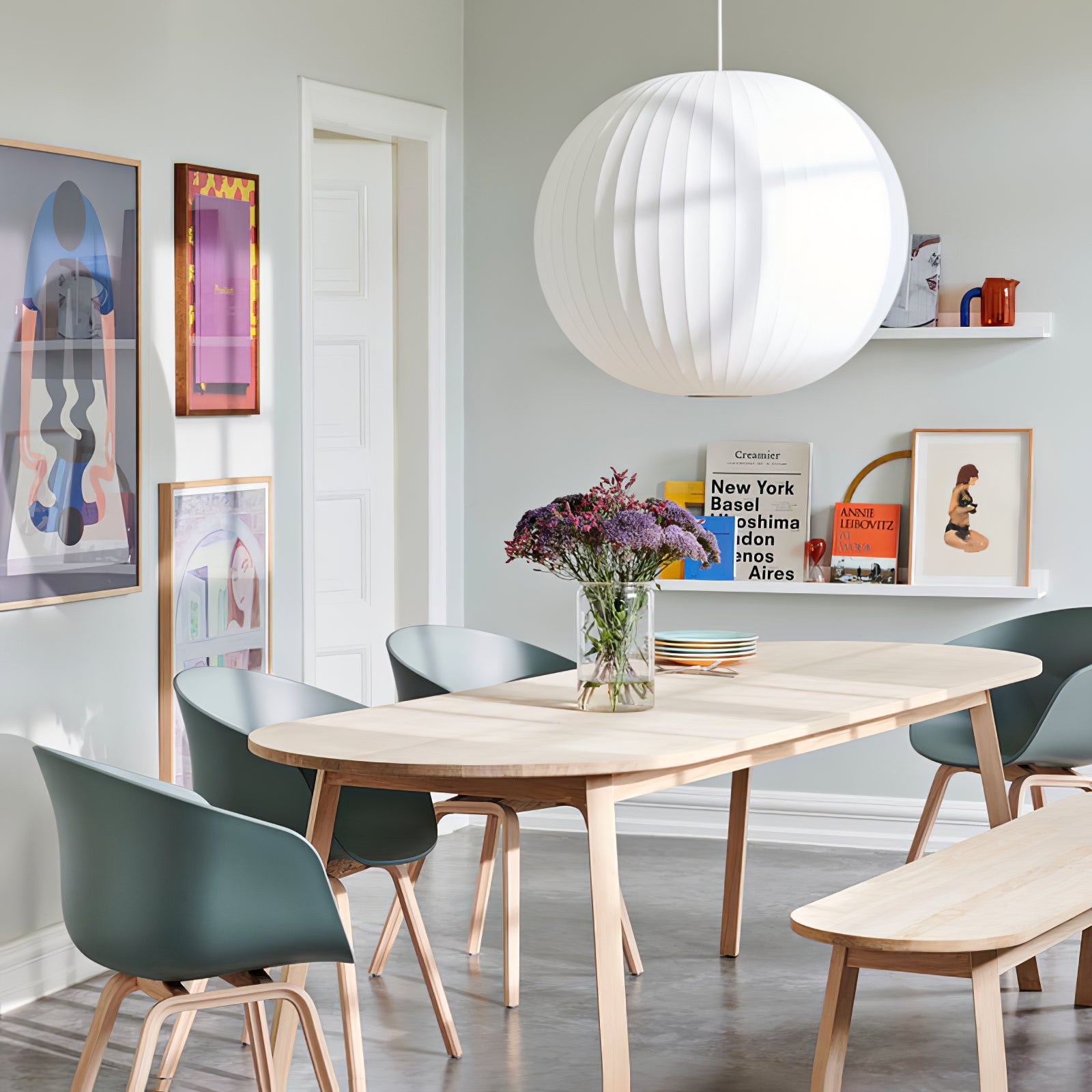 Nelson Bubble Pendant Lamp | Mulberry Silk & Steel | White