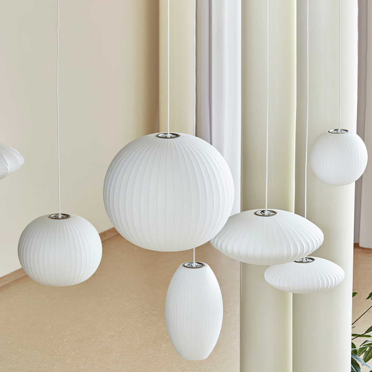 Nelson Bubble Pendant Lamp | Mulberry Silk & Steel | White