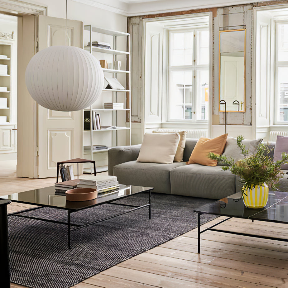 Nelson Bubble Pendant Lamp | Mulberry Silk & Steel | White