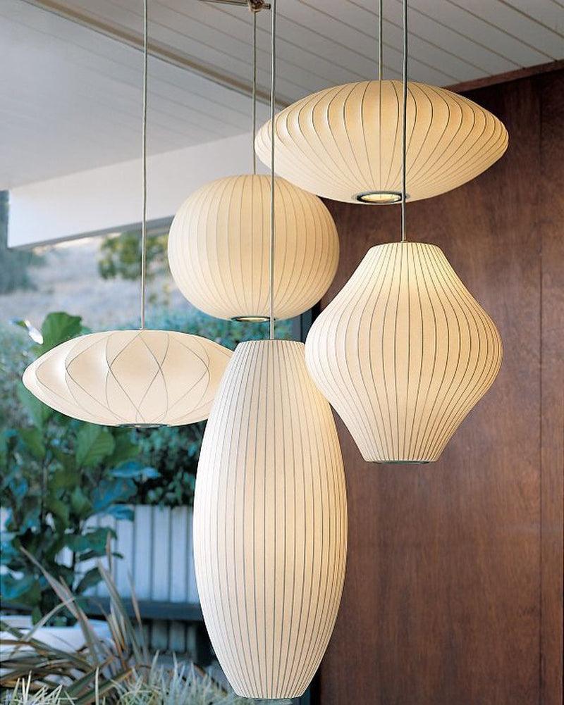 Nelson Bubble Pendant Lamp | Mulberry Silk & Steel | White