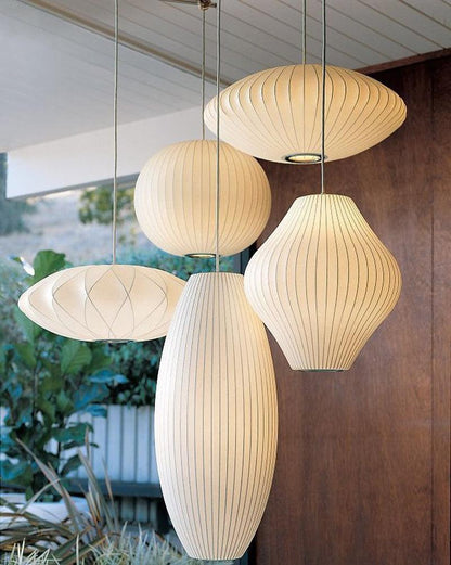 Nelson Bubble Pendant Lamp | Mulberry Silk & Steel | White