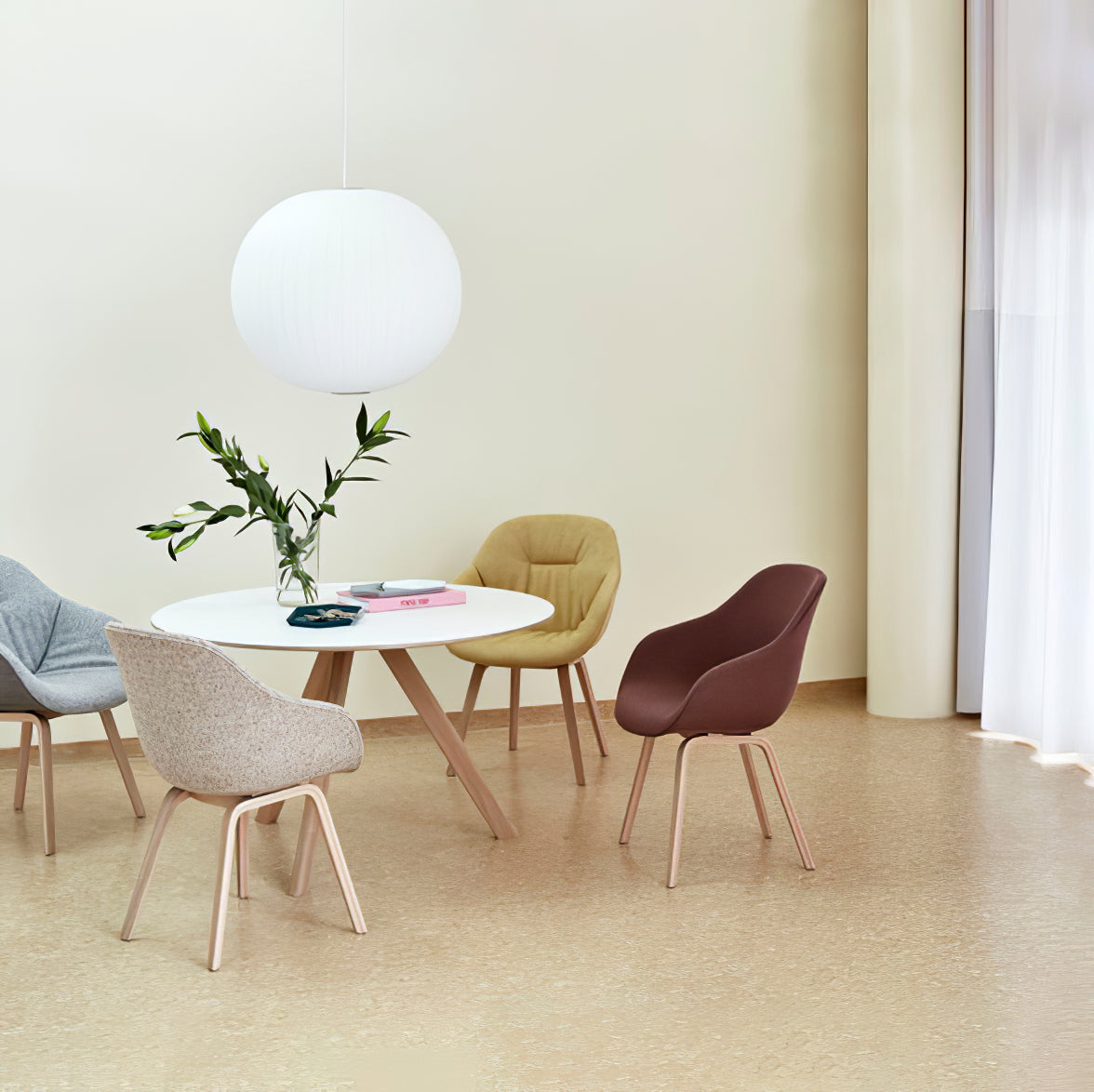 Nelson Bubble Pendant Lamp | Mulberry Silk & Steel | White