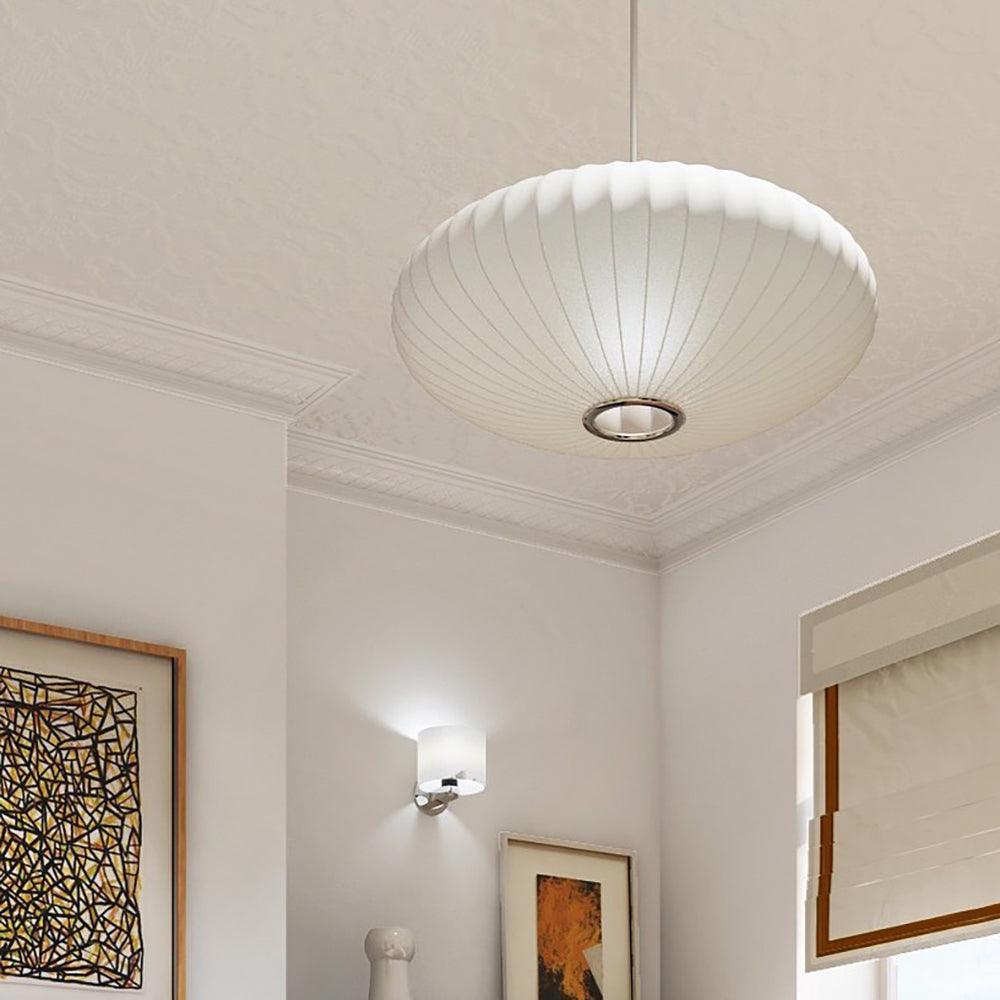 Nelson Bubble Pendant Lamp | Mulberry Silk & Steel | White