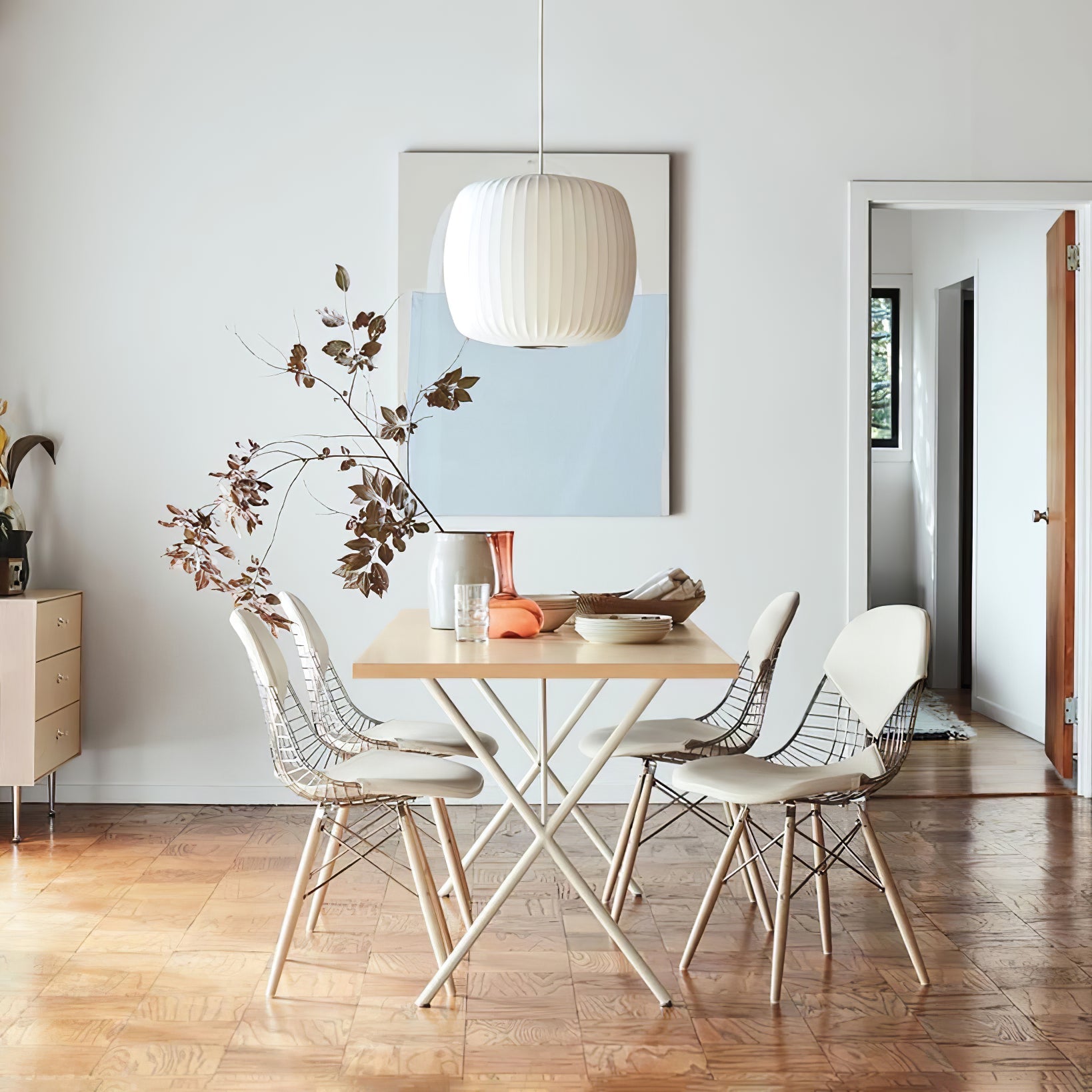 Nelson Bubble Pendant Lamp | Mulberry Silk & Steel | White