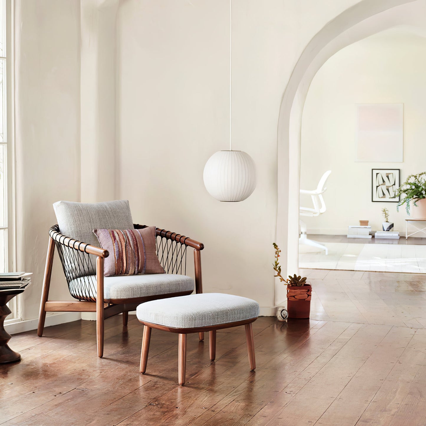 Nelson Bubble Pendant Lamp | Mulberry Silk & Steel | White