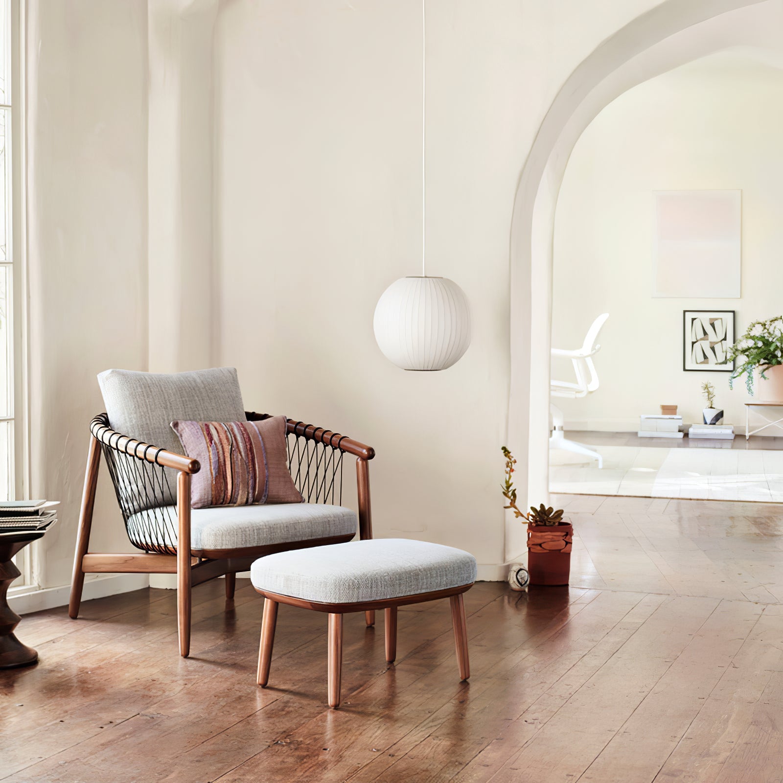 Nelson Bubble Pendant Lamp | Mulberry Silk & Steel | White