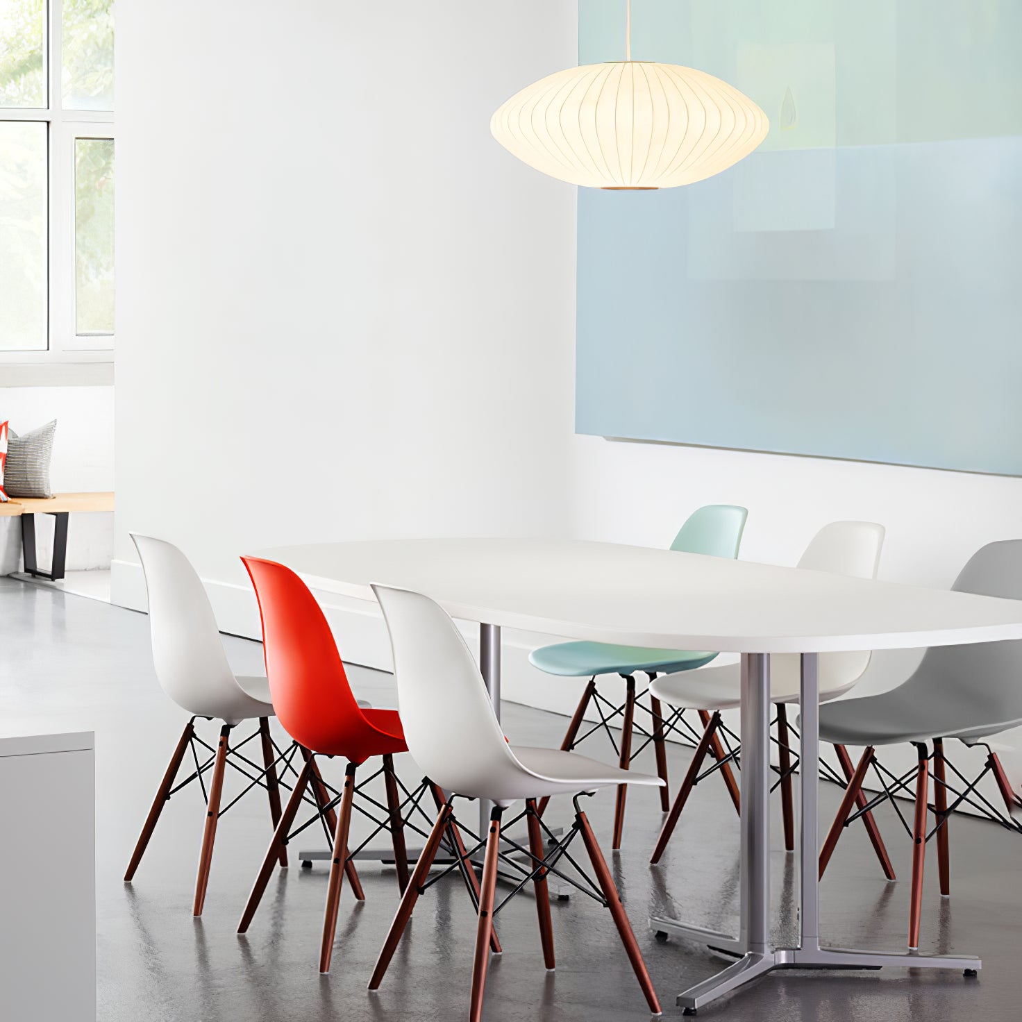 Nelson Bubble Pendant Lamp | Mulberry Silk & Steel | White