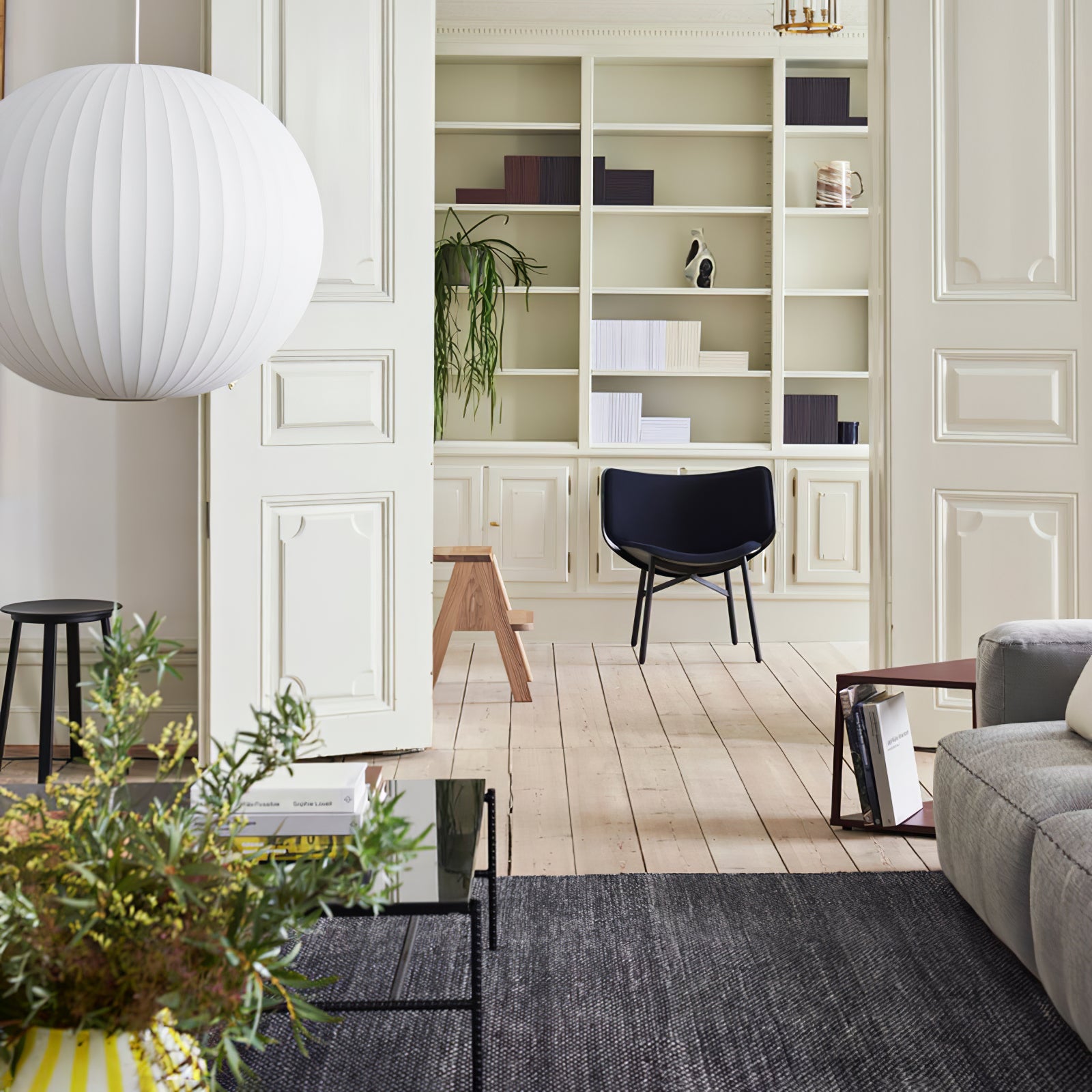 Nelson Bubble Pendant Lamp | Mulberry Silk & Steel | White