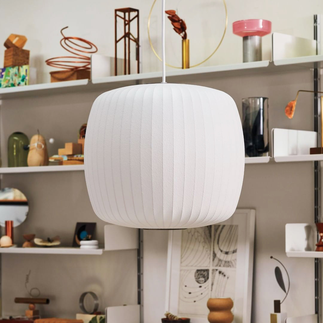 Nelson Bubble Pendant Lamp | Mulberry Silk & Steel | White