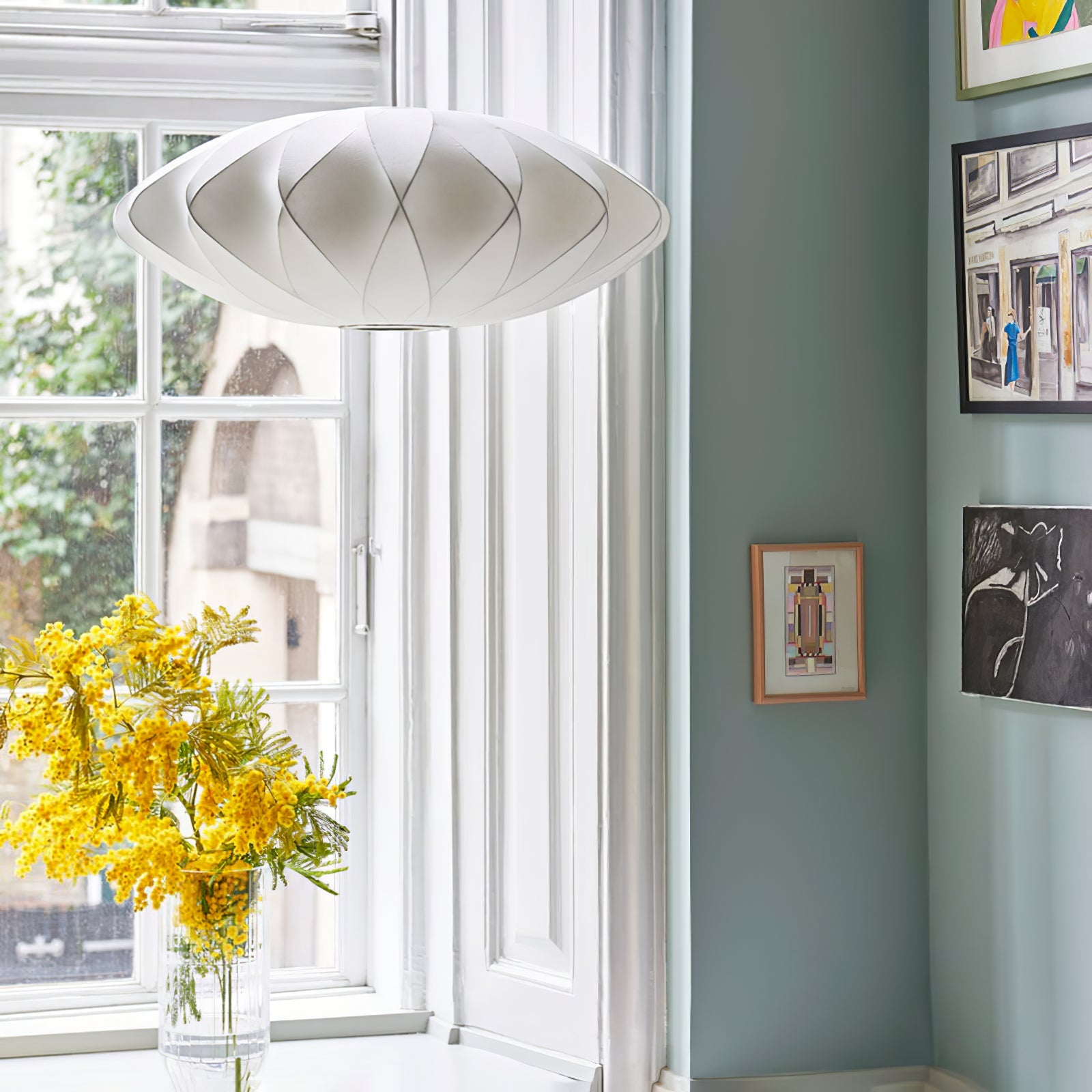 Nelson Bubble Pendant Lamp | Mulberry Silk & Steel | White