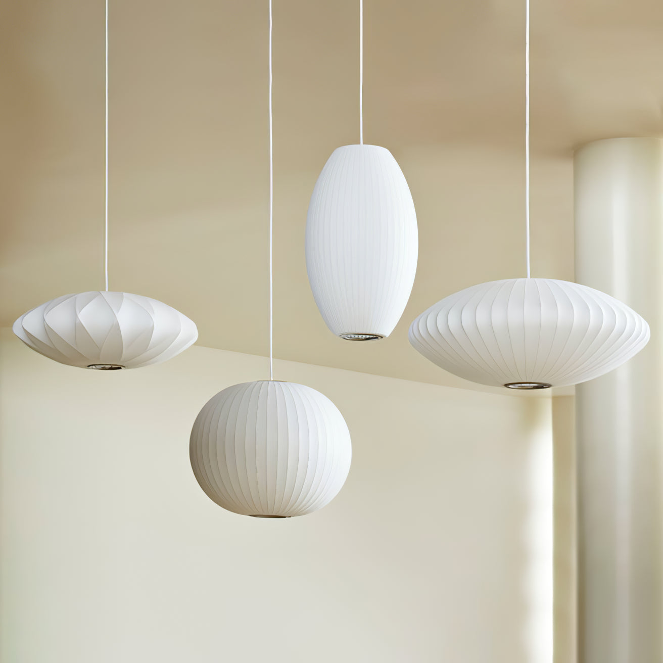 Nelson Bubble Pendant Lamp | Mulberry Silk & Steel | White