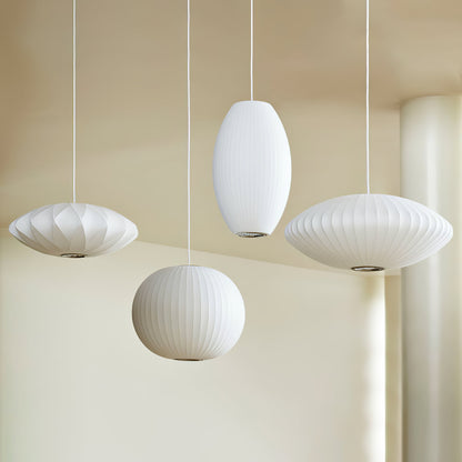 Nelson Bubble Pendant Lamp | Mulberry Silk & Steel | White