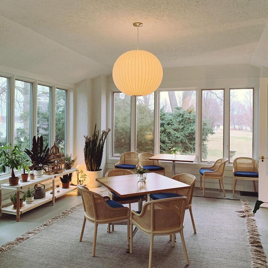 Nelson Bubble Pendant Lamp | Mulberry Silk & Steel | White