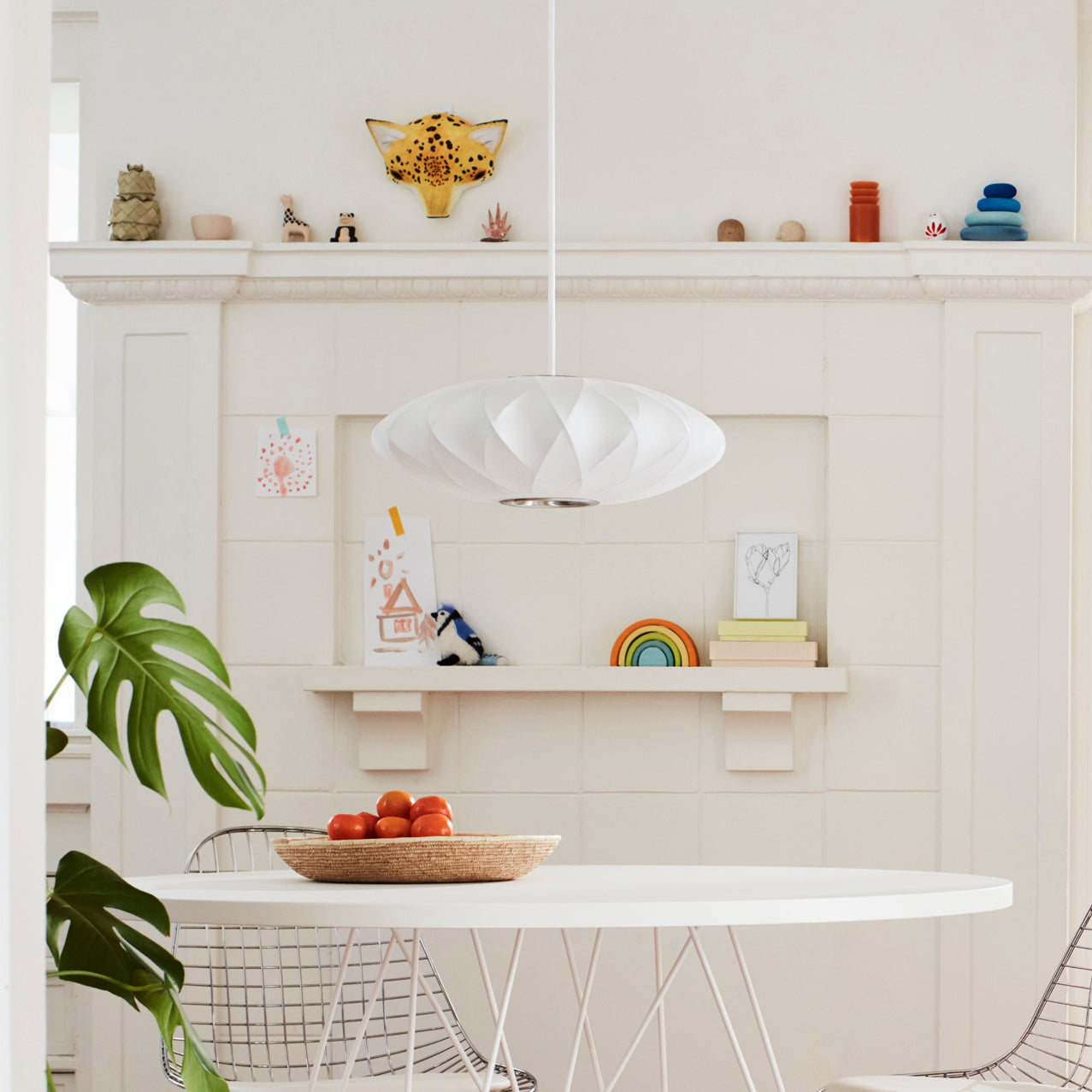 Nelson Bubble Pendant Lamp | Mulberry Silk & Steel | White