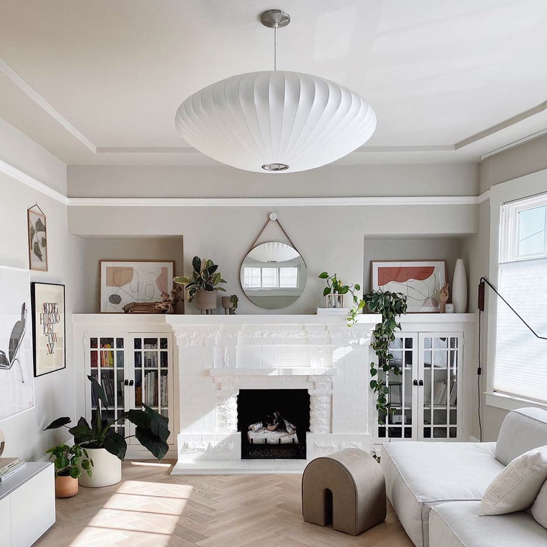 Nelson Bubble Pendant Lamp | Mulberry Silk & Steel | White