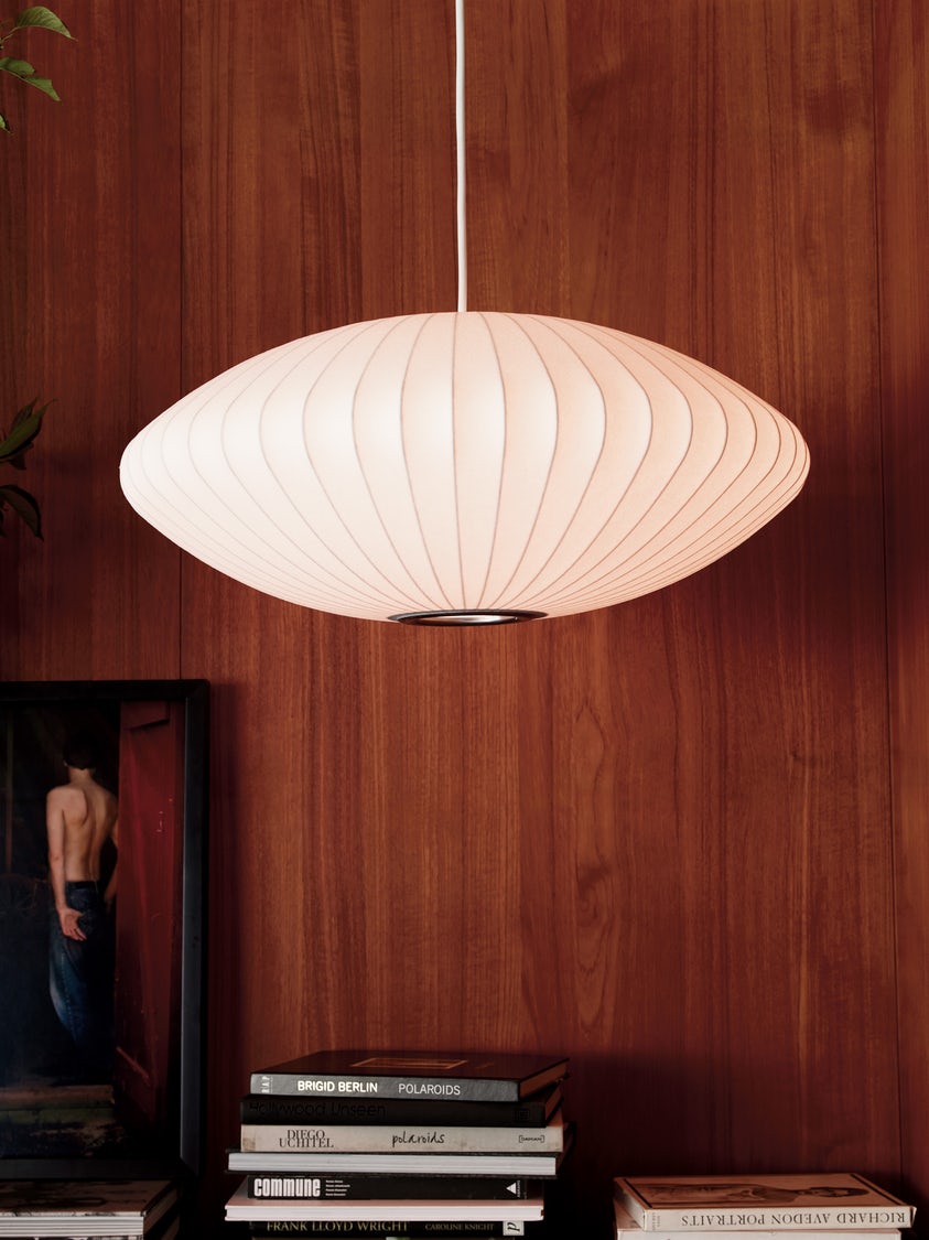 Nelson Bubble Pendant Lamp | Mulberry Silk & Steel | White