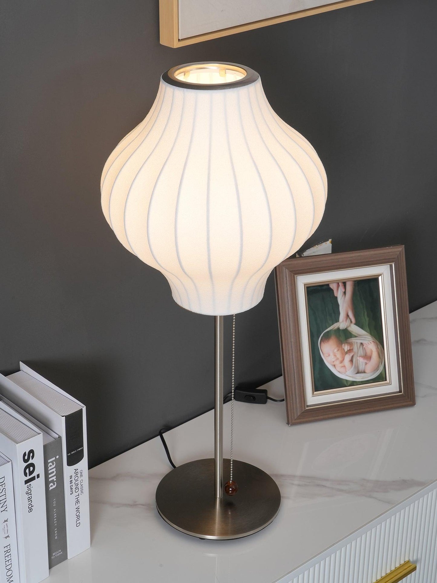 Nelson Table Lamp | Chrome Steel Base & White Shade | Vintage Design