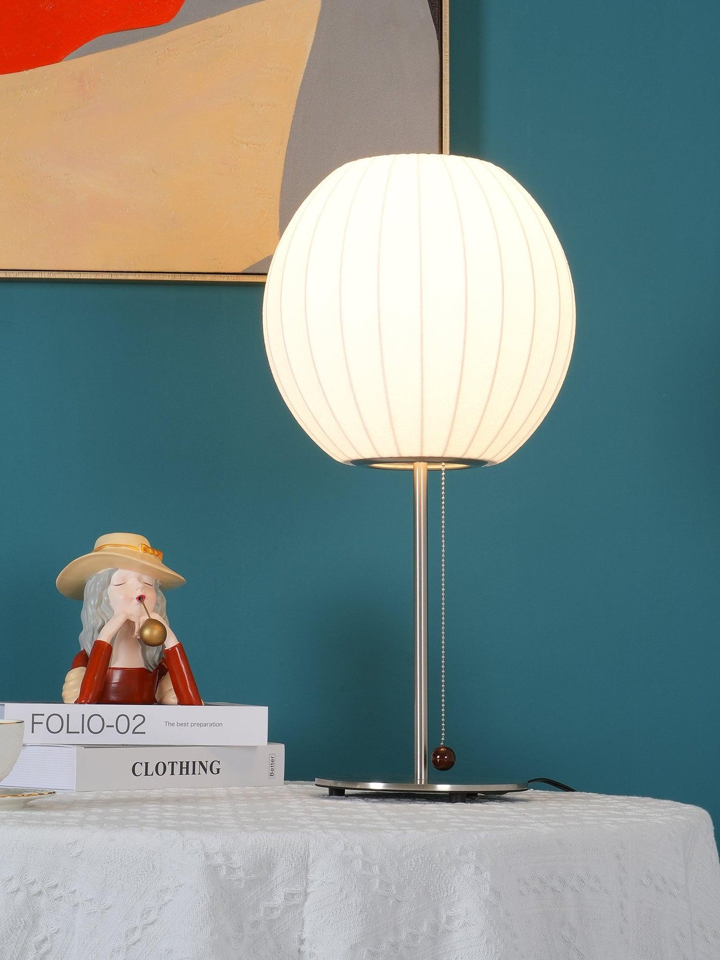 Nelson Table Lamp | Chrome Steel Base & White Shade | Vintage Design