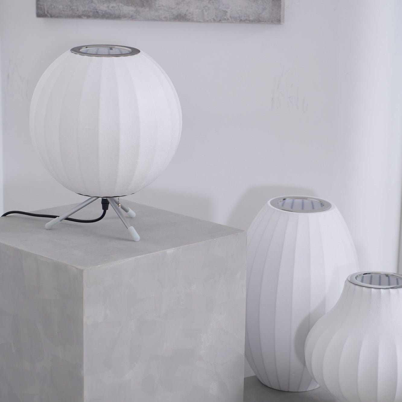 Nelson Tripod Table Lamp | Chrome & White | 4 Sizes Available
