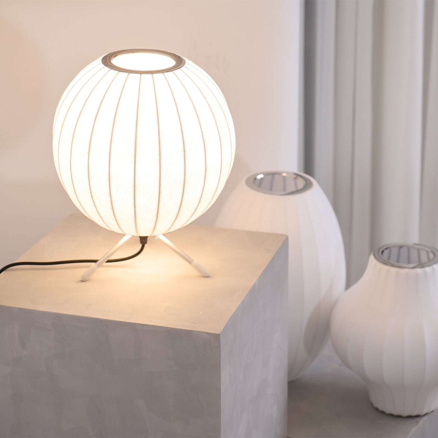 Nelson Tripod Table Lamp | Chrome & White | 4 Sizes Available