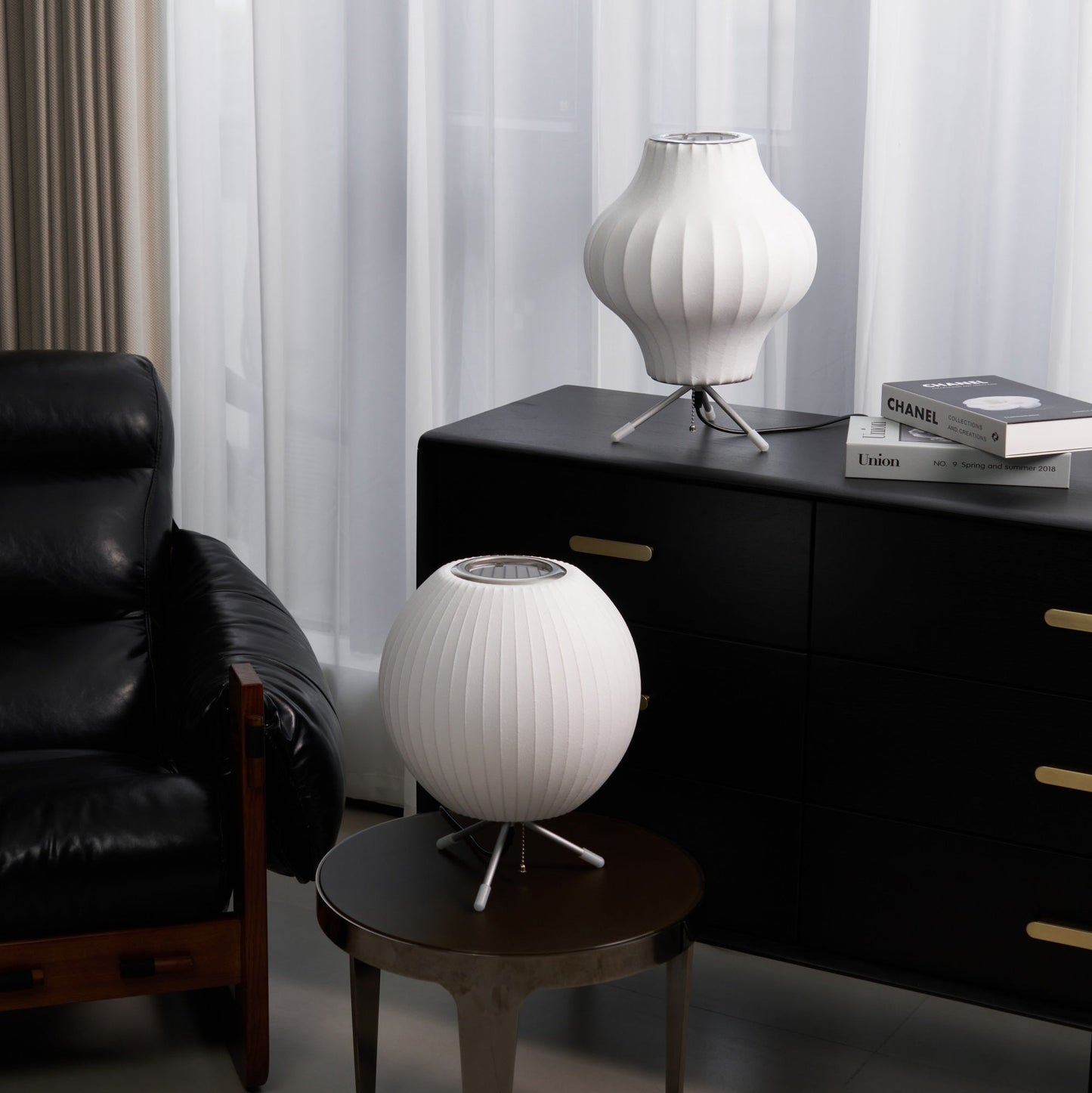 Nelson Tripod Table Lamp | Chrome & White | 4 Sizes Available