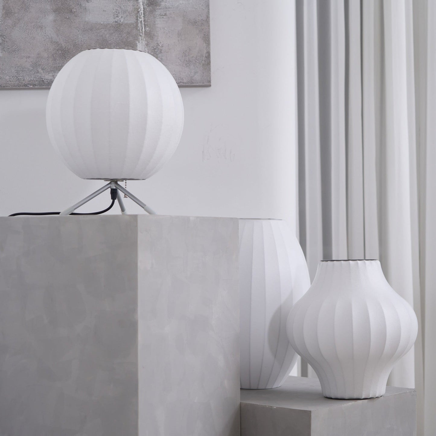 Nelson Tripod Table Lamp | Chrome & White | 4 Sizes Available