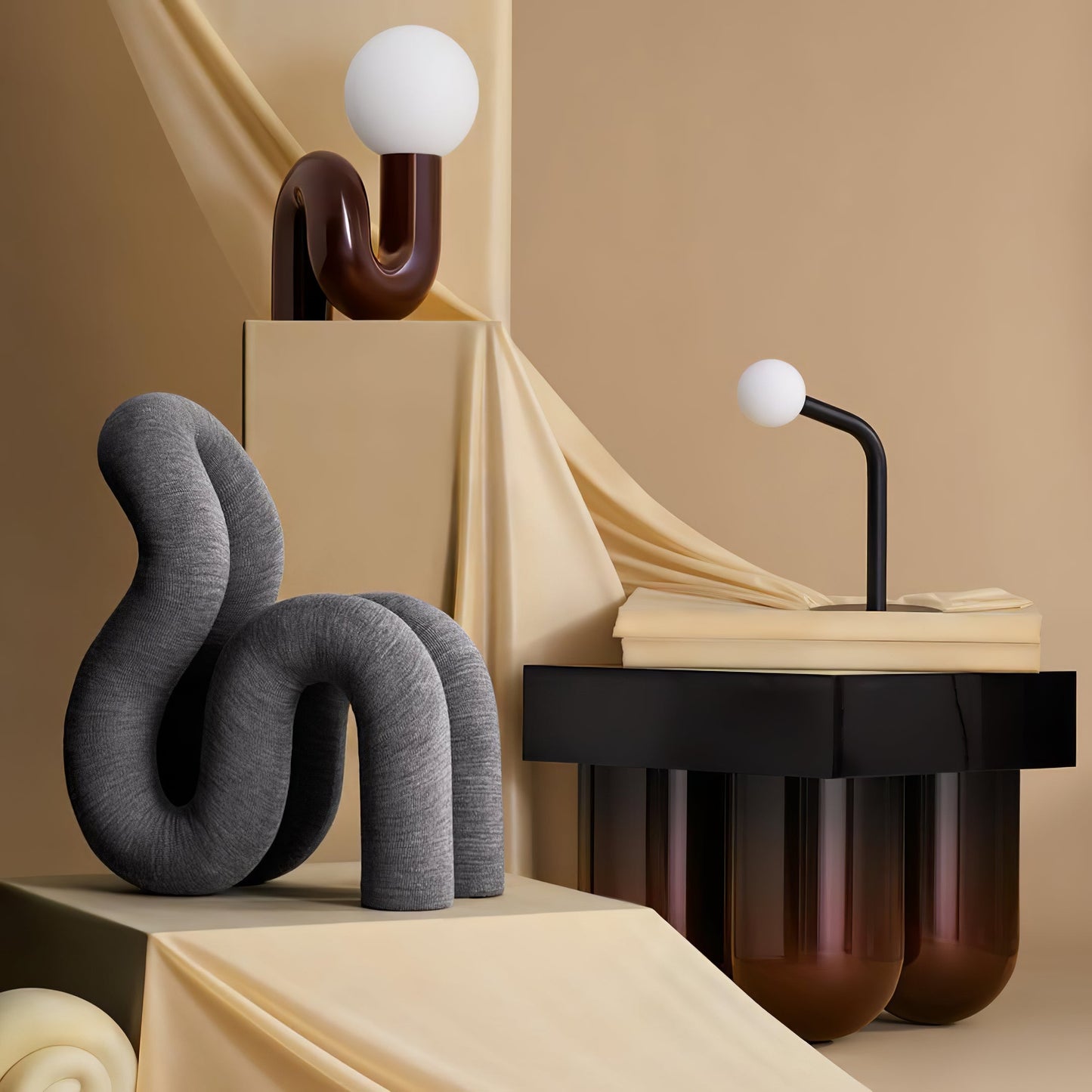 N Shape Table Lamp | Resin & Glass | Pink, Blue, White, Dark Red