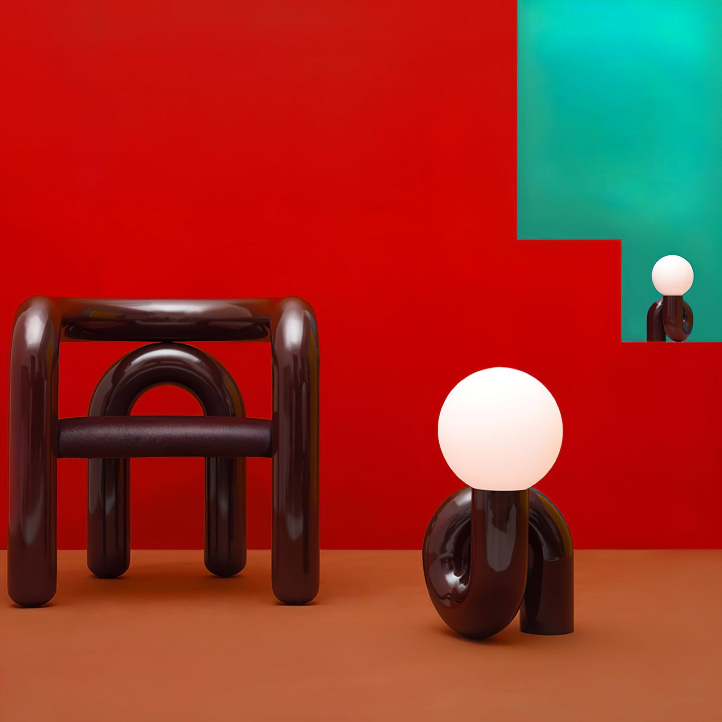 N Shape Table Lamp | Resin & Glass | Pink, Blue, White, Dark Red