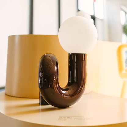 N Shape Table Lamp | Resin & Glass | Pink, Blue, White, Dark Red