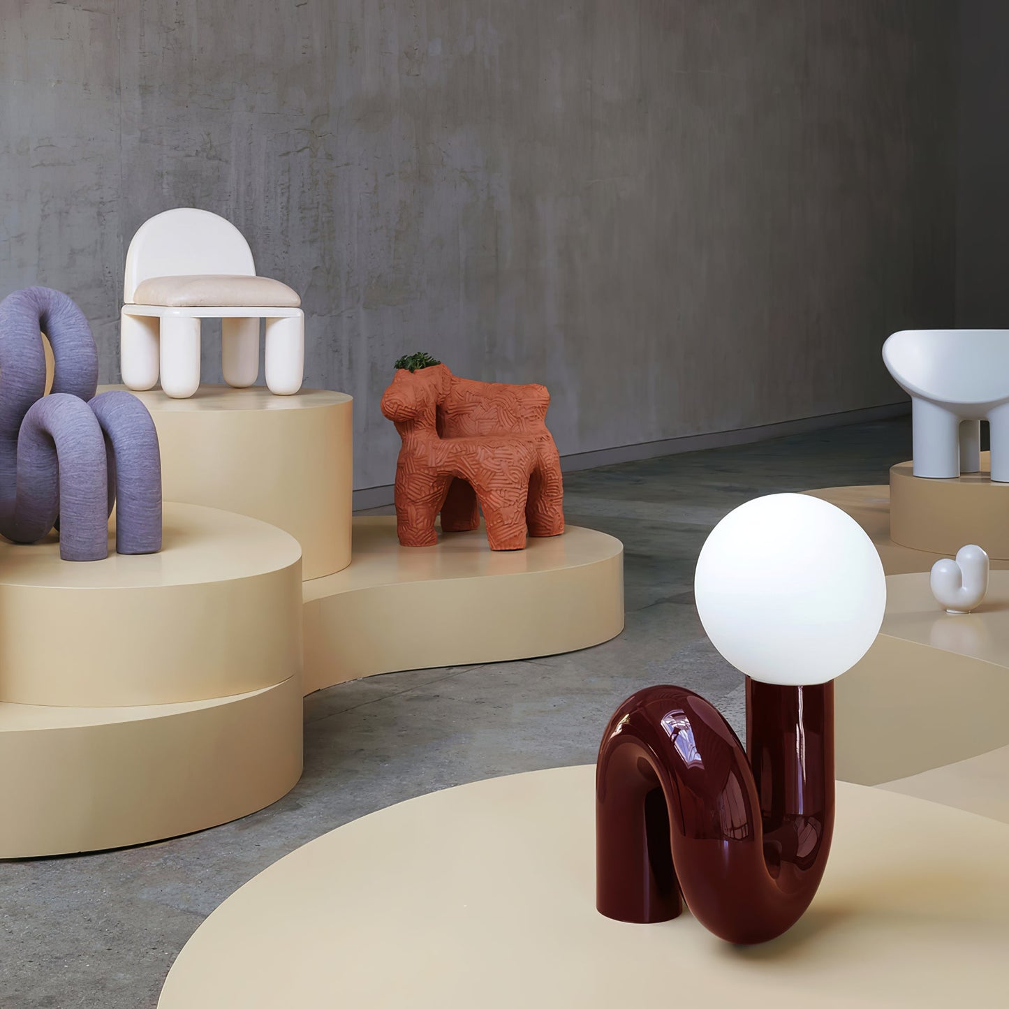 N Shape Table Lamp | Resin & Glass | Pink, Blue, White, Dark Red