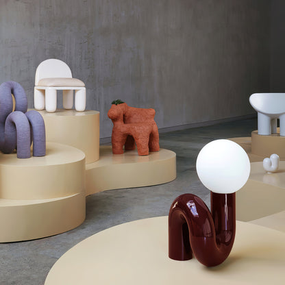 N Shape Table Lamp | Resin & Glass | Pink, Blue, White, Dark Red