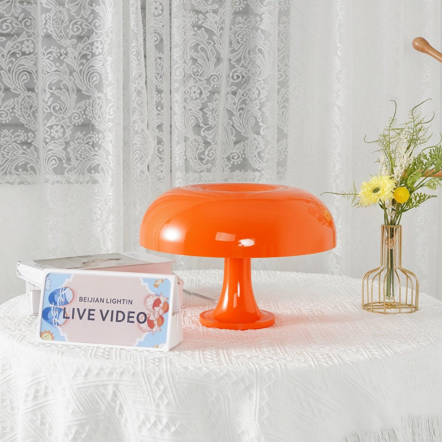 Mushroom Table Lamp | ABS Thermoplastic | Orange & White