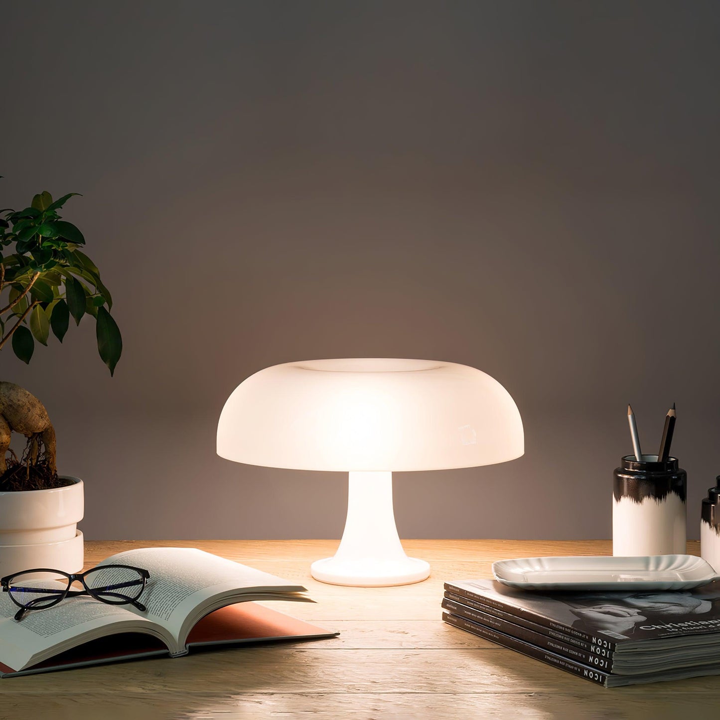 Mushroom Table Lamp | ABS Thermoplastic | Orange & White