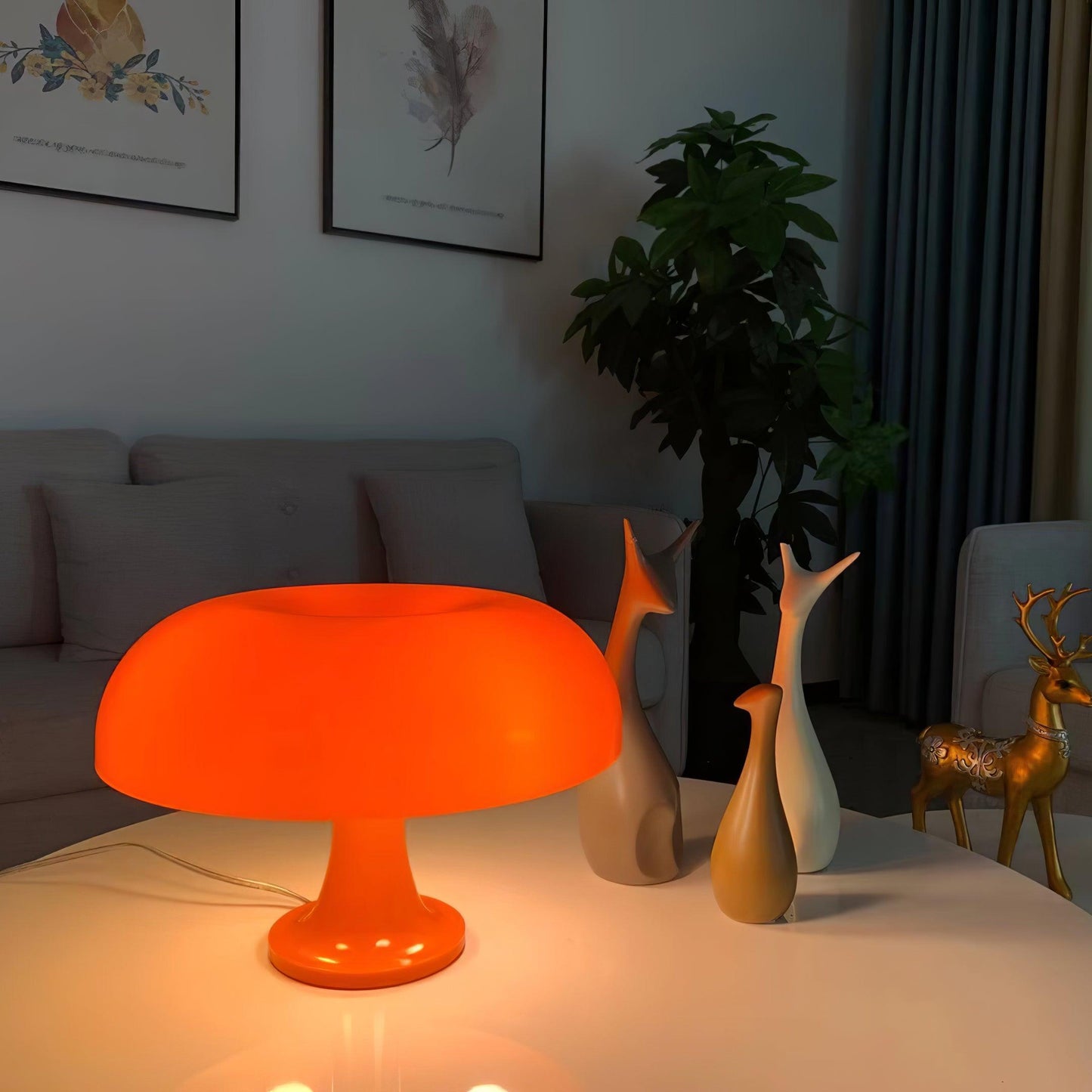 Mushroom Table Lamp | ABS Thermoplastic | Orange & White