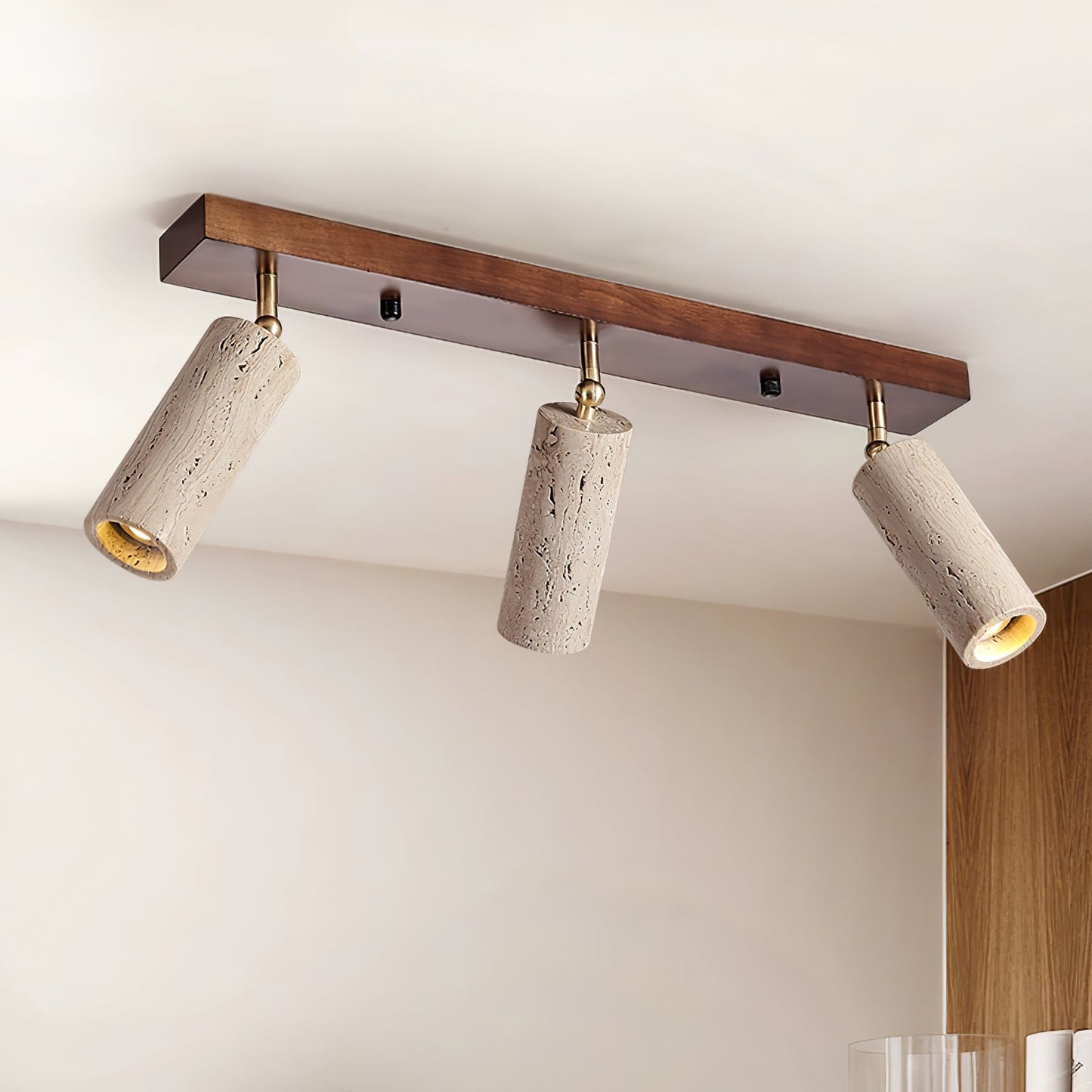 Nimbus Ceiling Spotlight | Wood, Yellow Travertine | Adjustable Spotlights