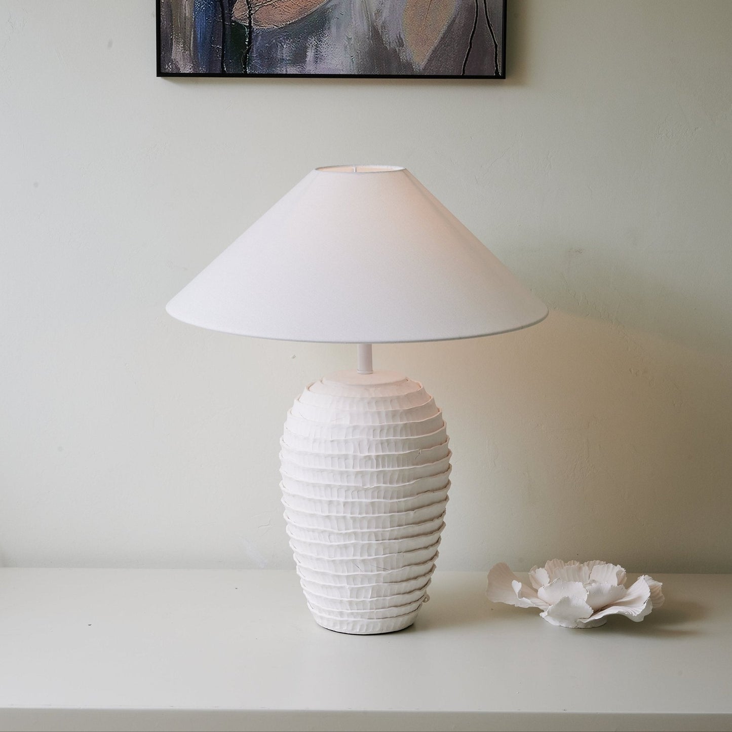 Nivara Ripple Table Lamp | Ceramic Base | White