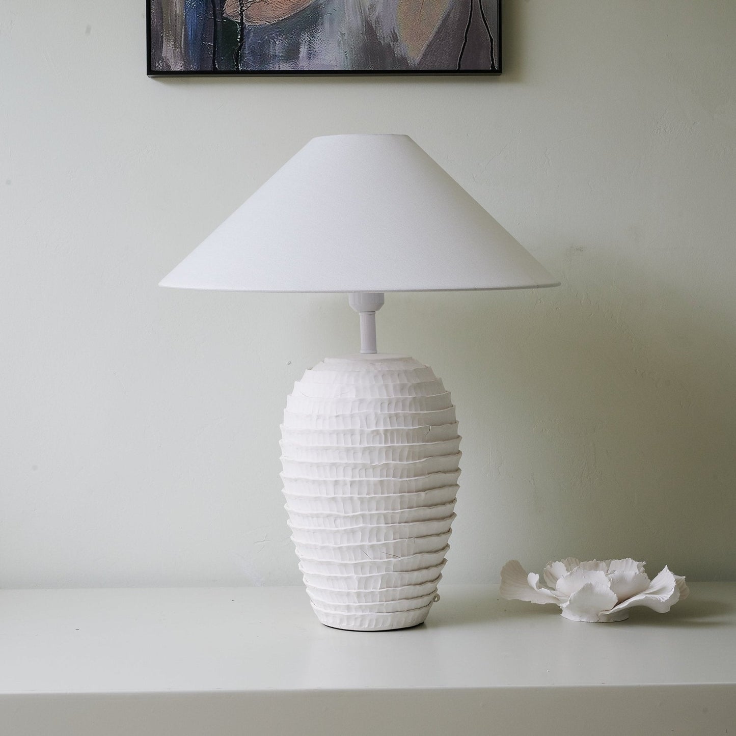 Nivara Ripple Table Lamp | Ceramic Base | White