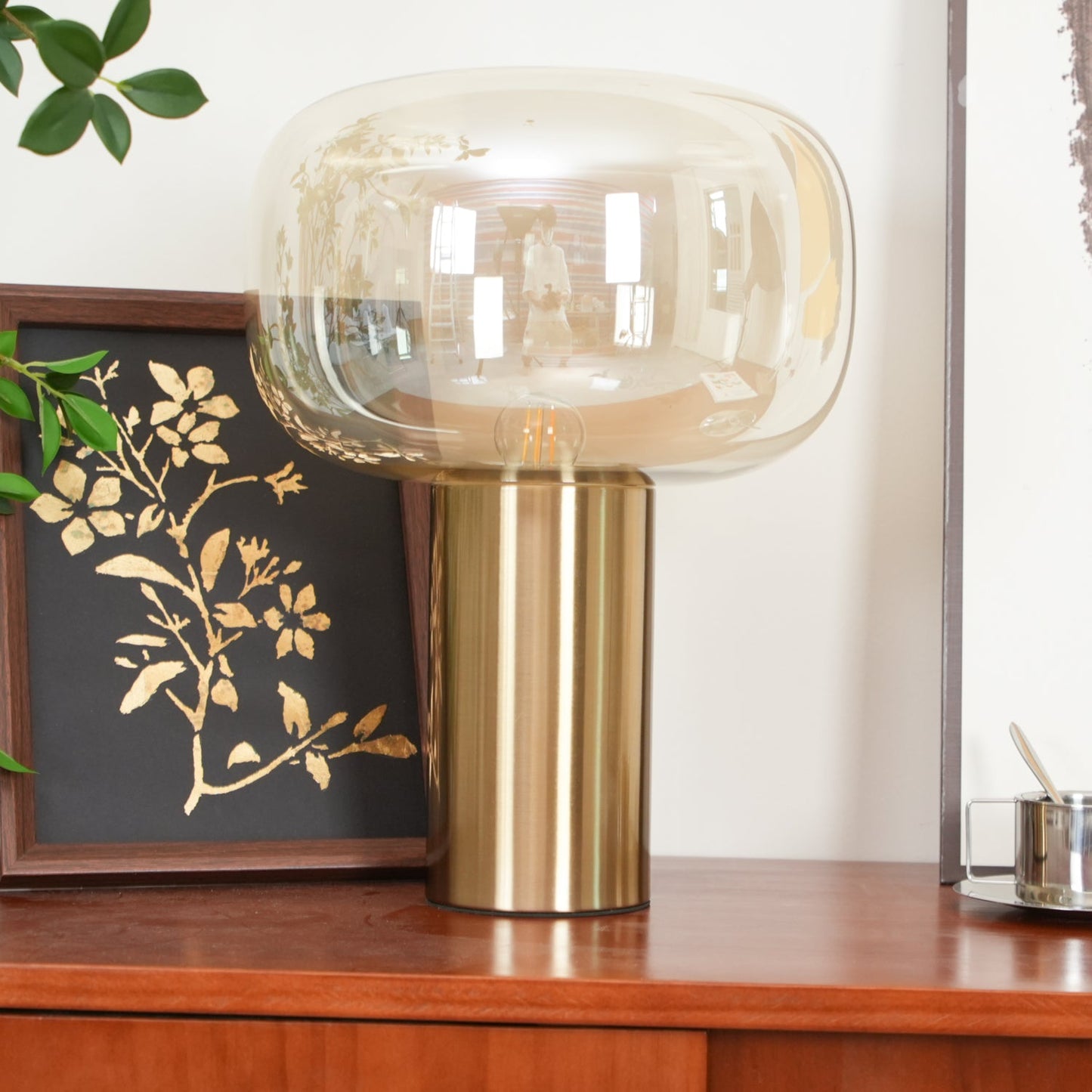 Noak Table Lamp | Smoked Glass & Gold Metal | Mushroom Design