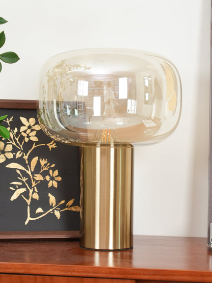 Noak Table Lamp | Smoked Glass & Gold Metal | Mushroom Design