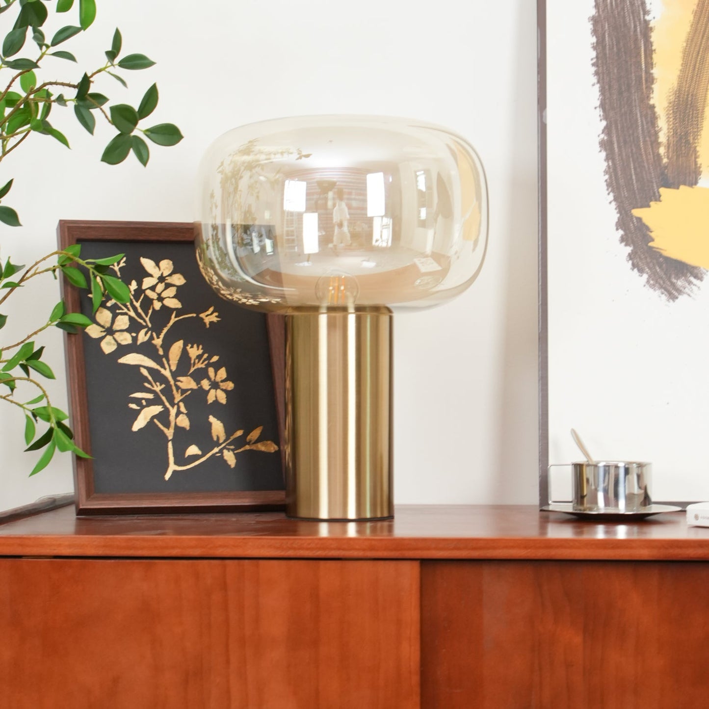 Noak Table Lamp | Smoked Glass & Gold Metal | Mushroom Design