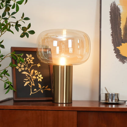 Noak Table Lamp | Smoked Glass & Gold Metal | Mushroom Design