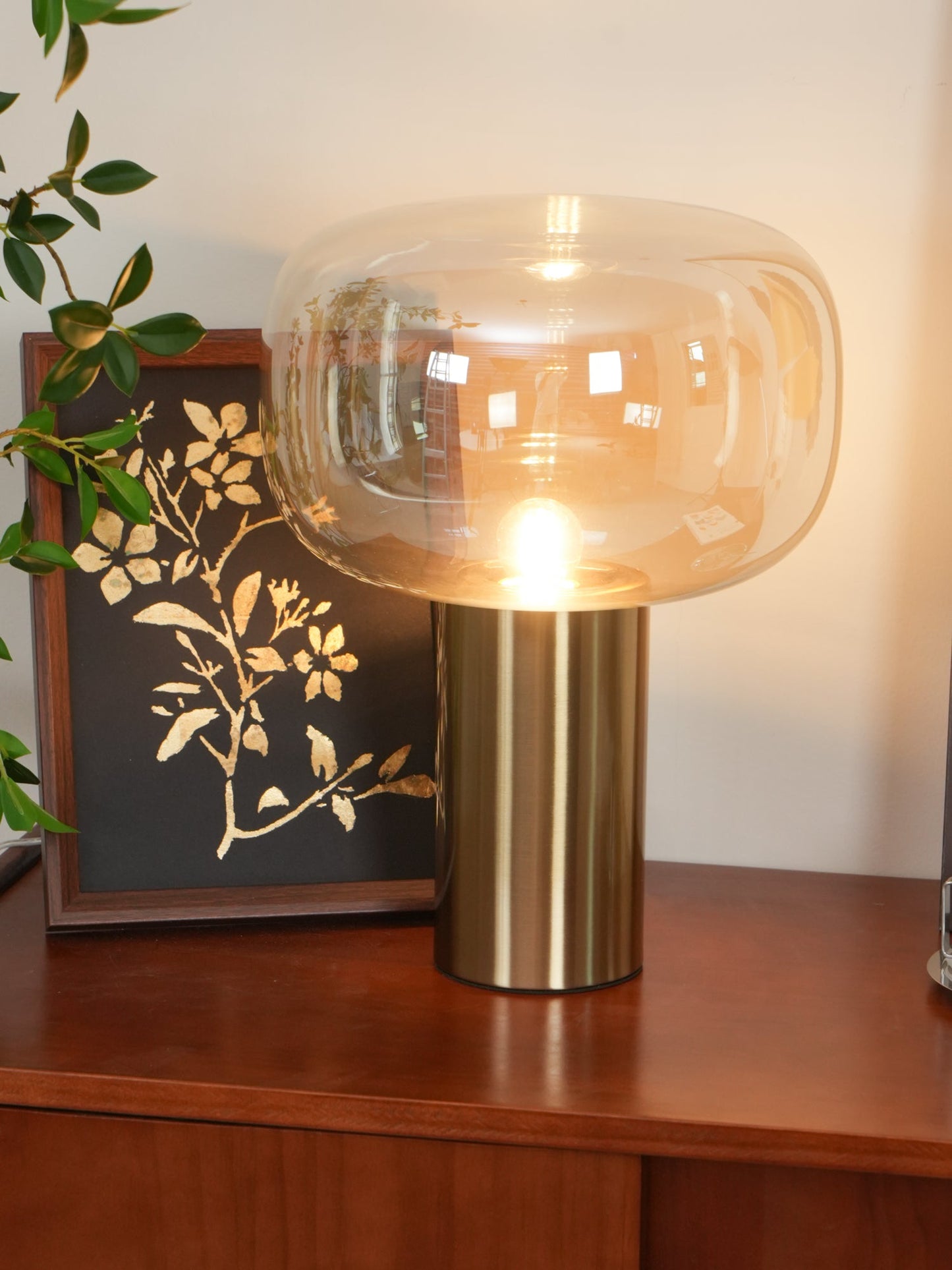 Noak Table Lamp | Smoked Glass & Gold Metal | Mushroom Design