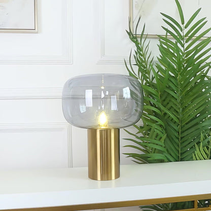 Noak Table Lamp | Smoked Glass & Gold Metal | Mushroom Design