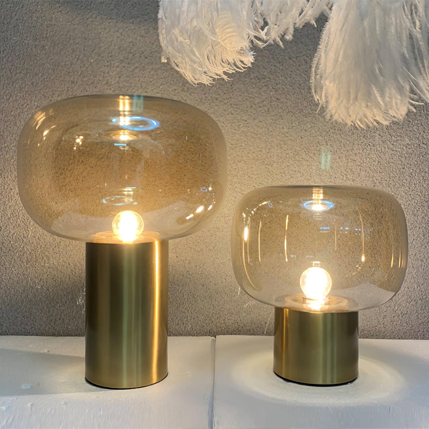 Noak Table Lamp | Smoked Glass & Gold Metal | Mushroom Design