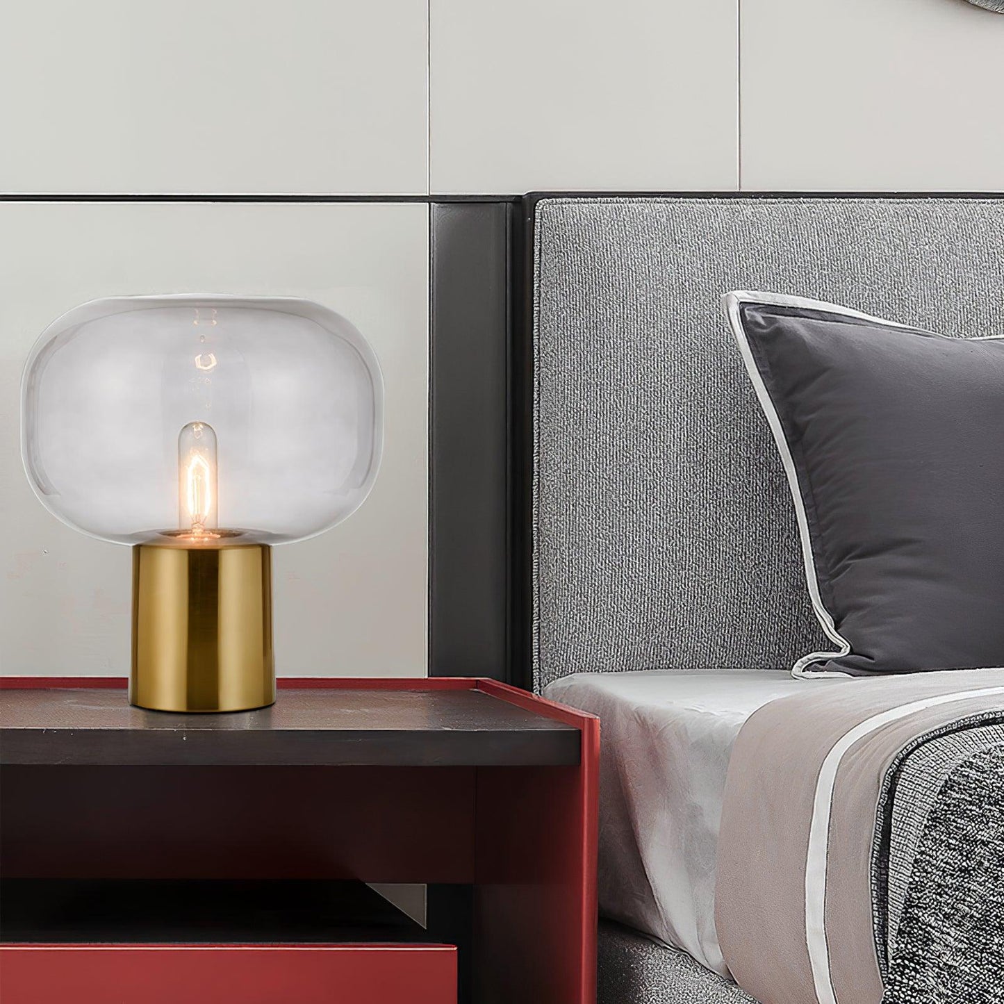 Noak Table Lamp | Smoked Glass & Gold Metal | Mushroom Design
