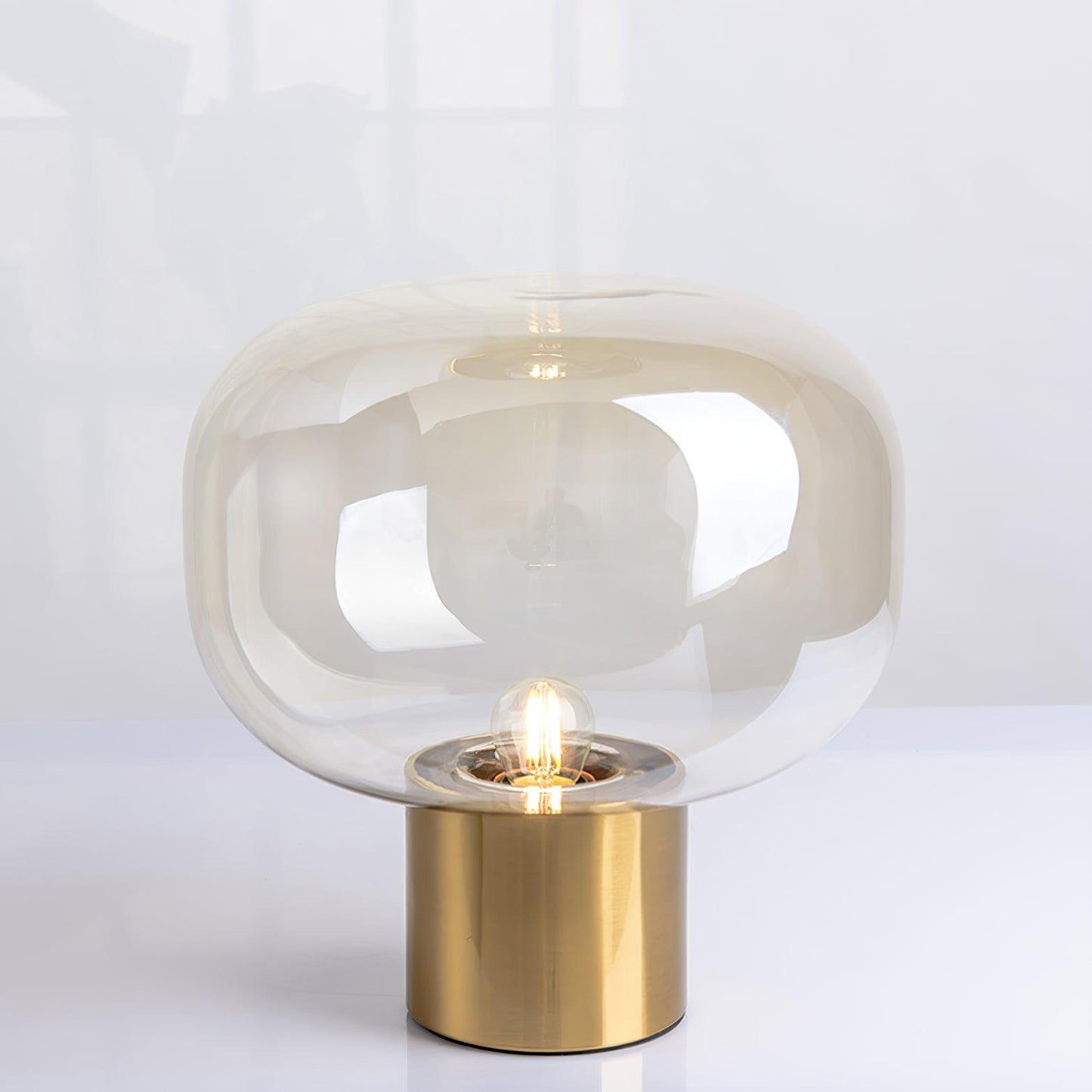 Noak Table Lamp | Smoked Glass & Gold Metal | Mushroom Design