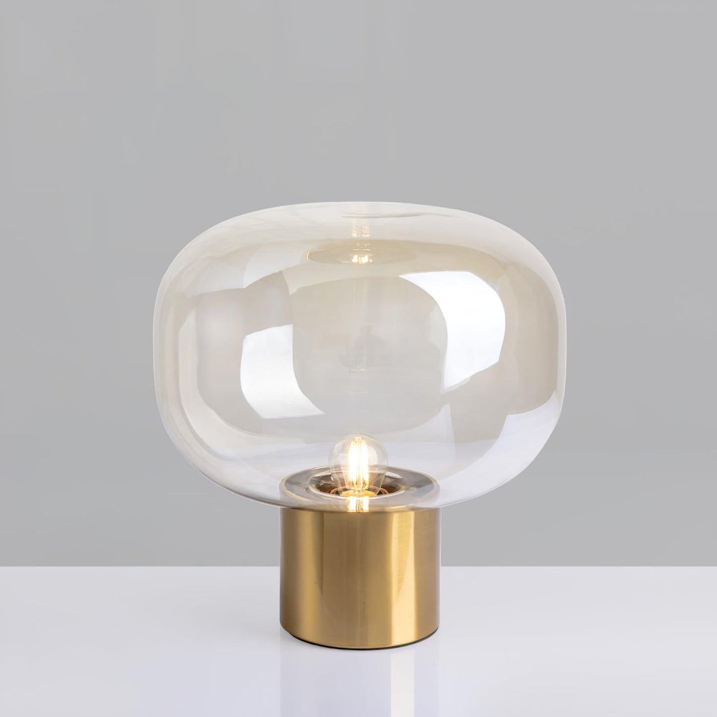Noak Table Lamp | Smoked Glass & Gold Metal | Mushroom Design