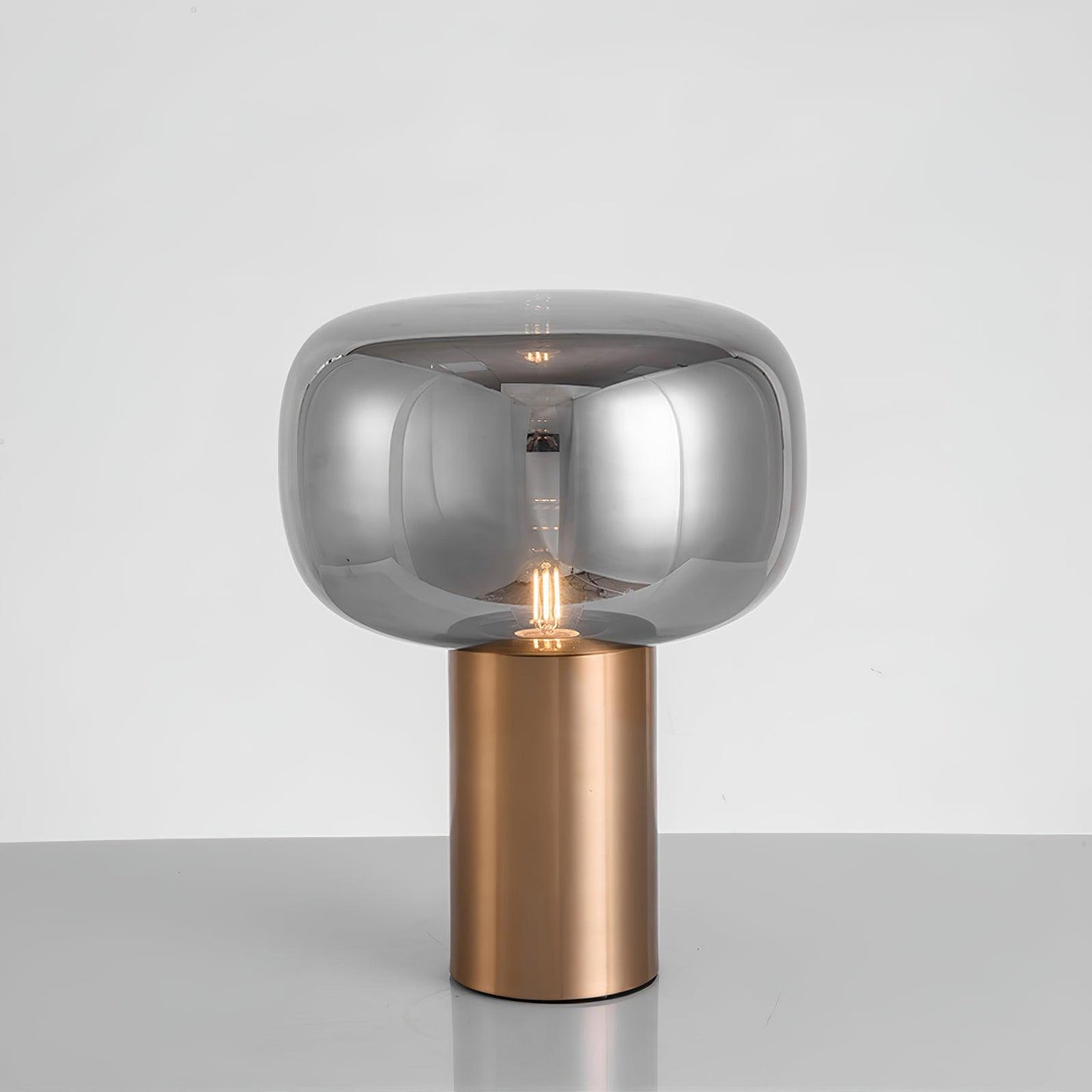 Noak Table Lamp | Smoked Glass & Gold Metal | Mushroom Design