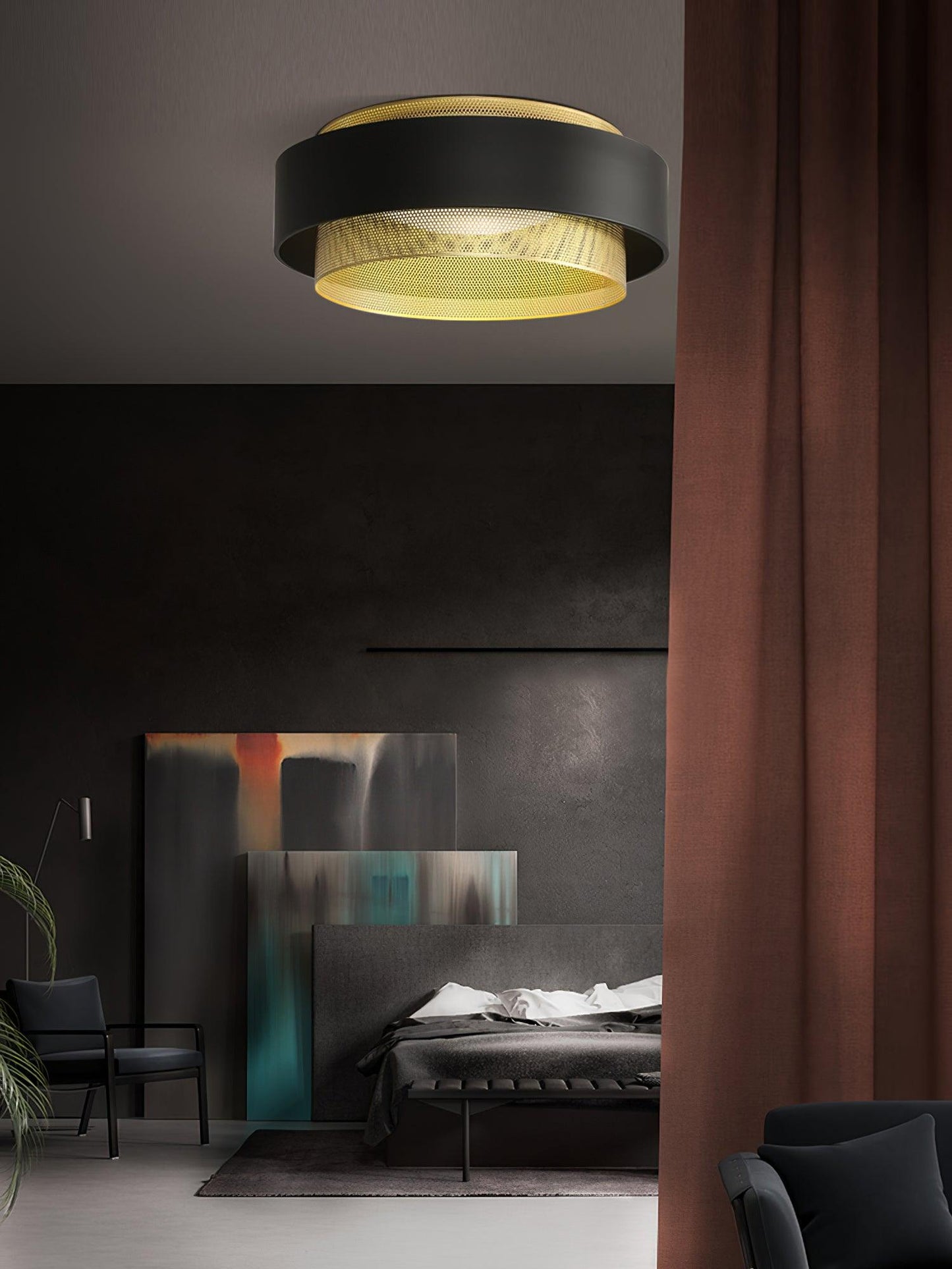 Nolan Ceiling Light | Iron & Metal | Vintage Gold/Black
