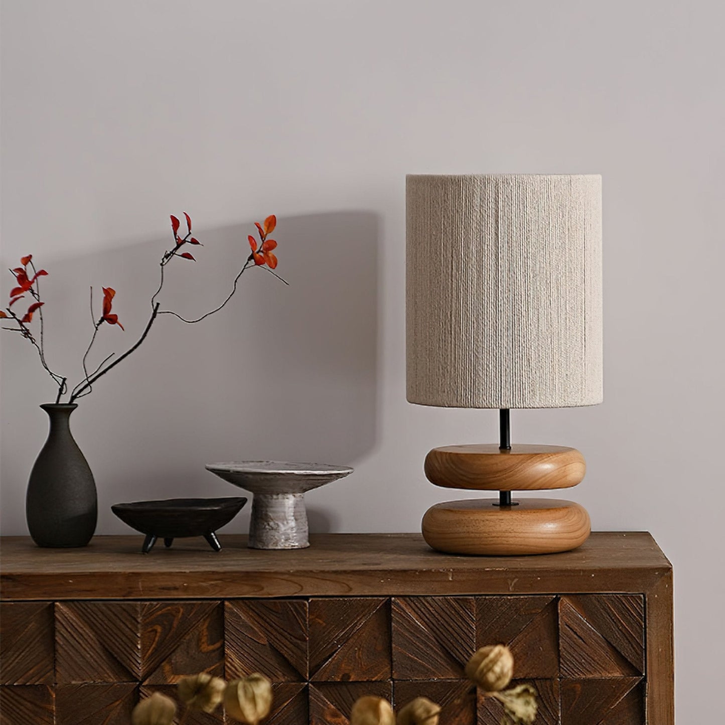 Nora Wood Table Lamp | Wood & Metal | Black and Walnut Color